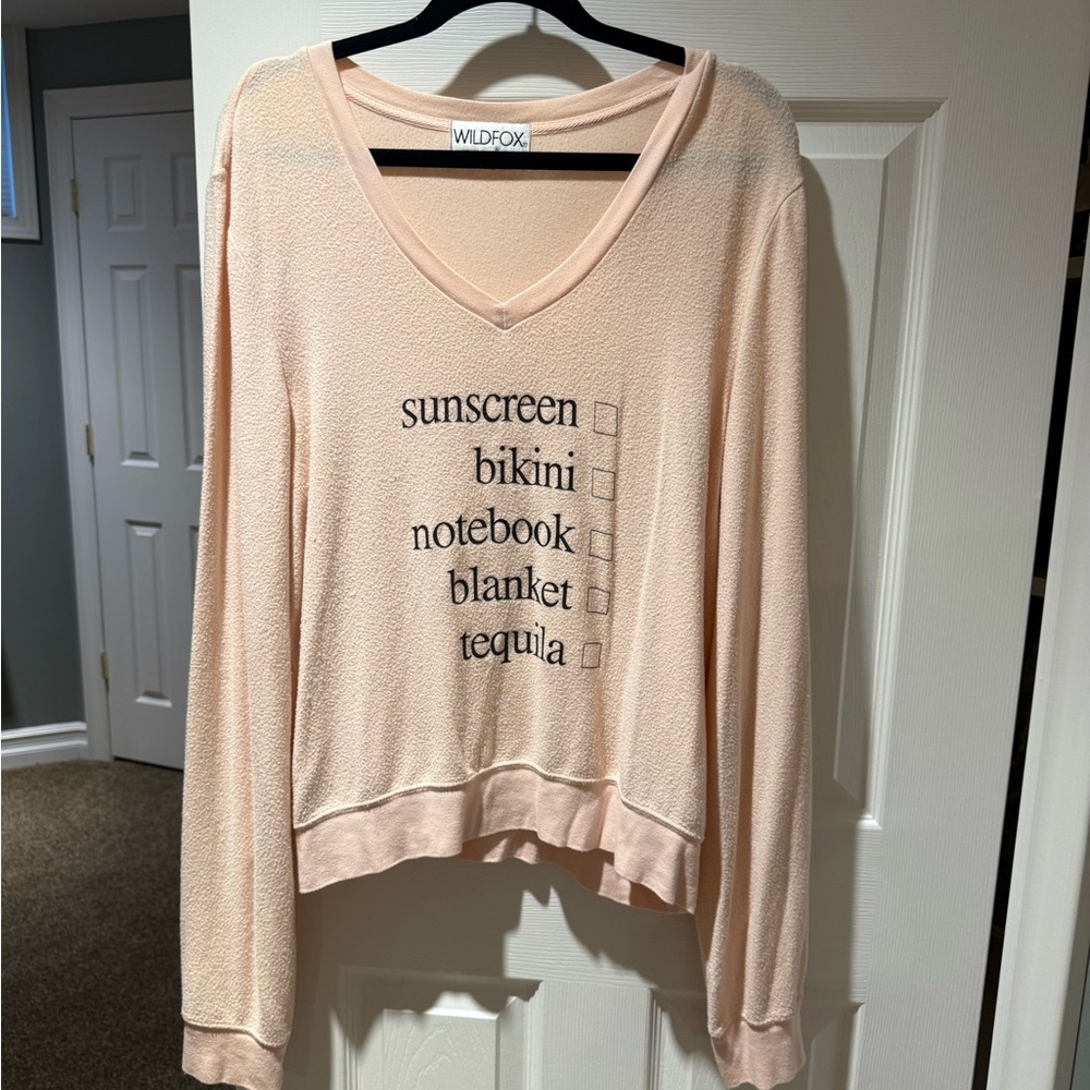 Wildfox Light Pink V-Neck Top